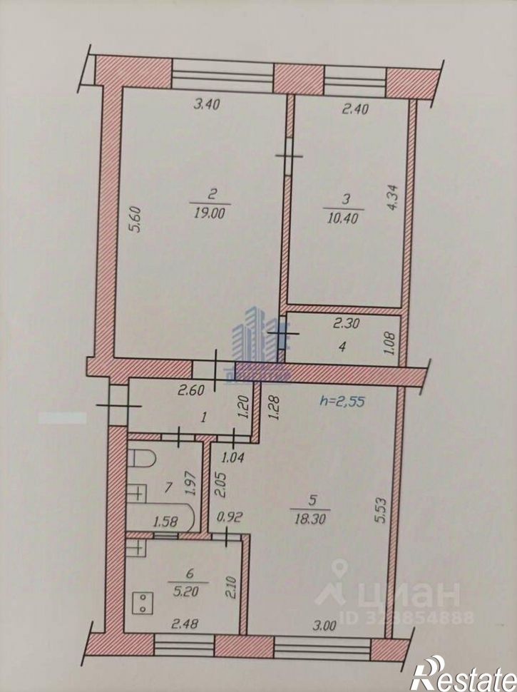 3-комн квартира Чебоксары, улица Урукова, 3