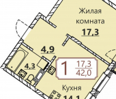 1-комн, 42 кв м, этаж 6/8 ул Герцена, 35
