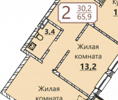 2-комн, 66 кв м, этаж 3/8 улица Герцена, поз3