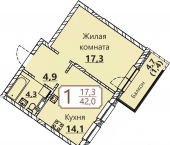 1-комн, 42 кв м, этаж 6/8 ул Герцена, 35