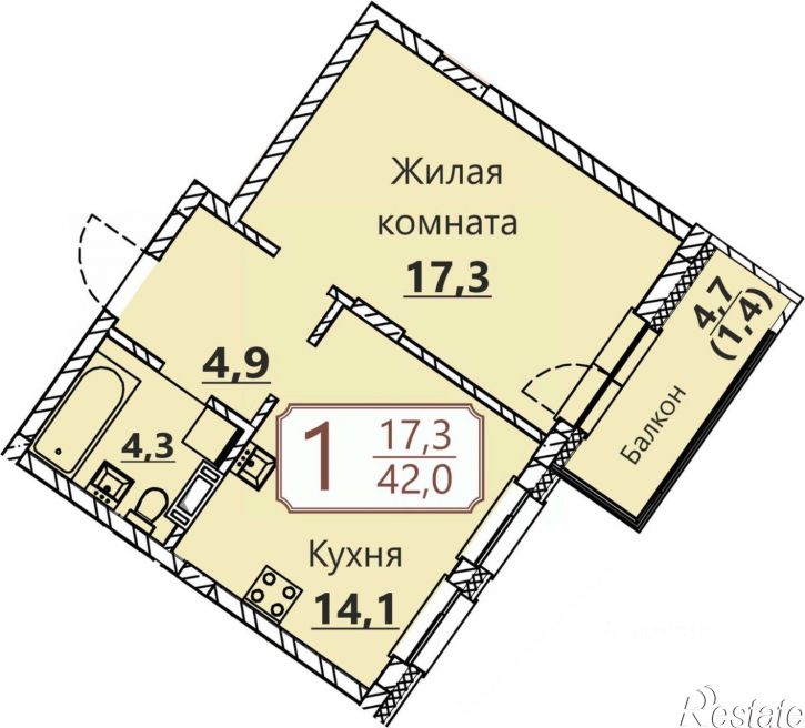 1-комн квартира в новом доме ул Герцена, 35,  д. 35