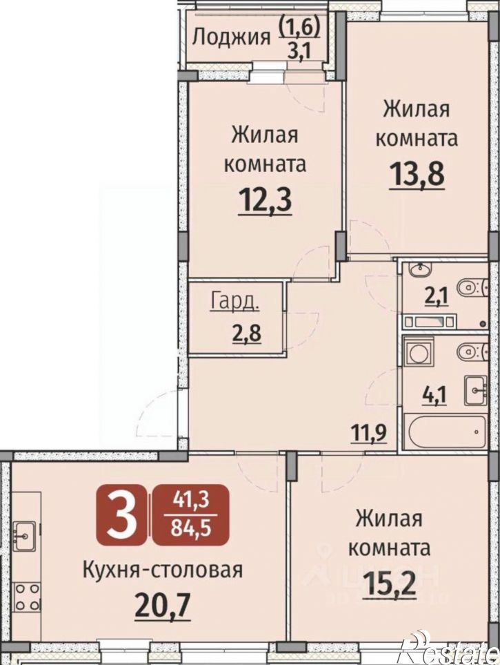 3-комн квартира в новом доме улица Энергетиков