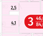 3-комн, 84 кв м, этаж 16/16 улица Василия Алендея, 3