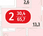 2-комн, 66 кв м, этаж 6/16 улица Василия Алендея, 3