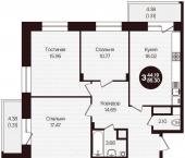 3-комн, 85 кв м, этаж 9/16 ул Фруктовая, 37