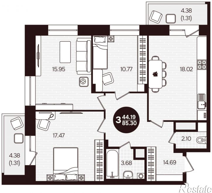 3-комн квартира в новом доме ул Фруктовая, 37,  д. 37