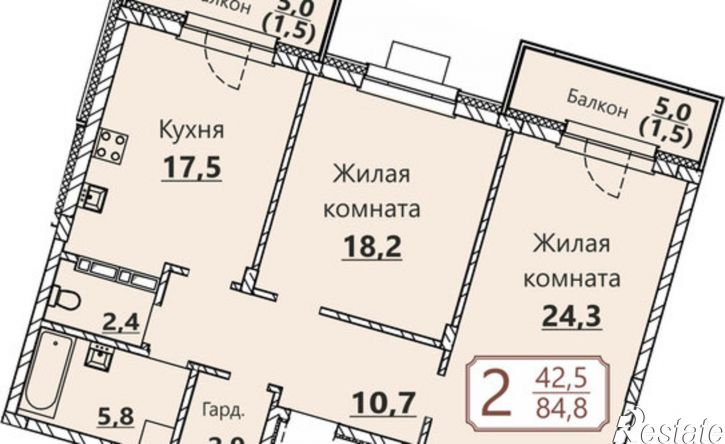2-комн квартира в новом доме улица Герцена, поз3,  д. поз3