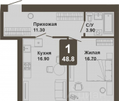 1-комн, 48 кв м, этаж 4/8 улица И.П.Прокопьева, поз. 3.2