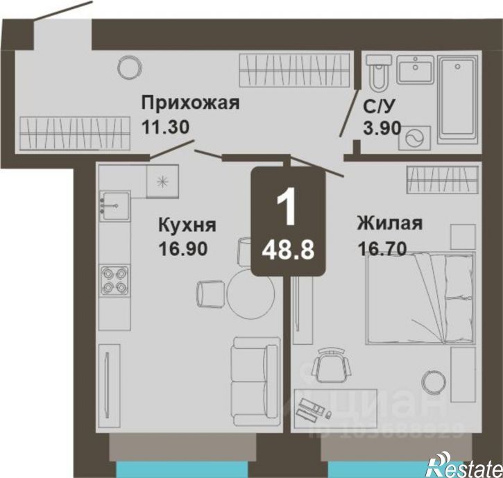 1-комн квартира в новом доме улица И.П.Прокопьева, поз. 3.2,  д. поз. 3.2