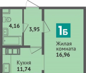 1-комн, 40 кв м, этаж 9/16 
