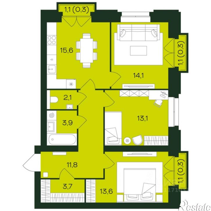 3-комн квартира в новом доме