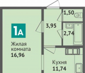 1-комн, 40 кв м, этаж 13/16 