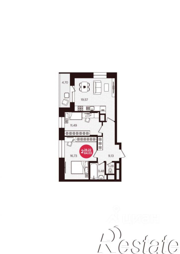 2-комн квартира в новом доме проспект Тракторостроителей, 70 к2,  д. 70 к2