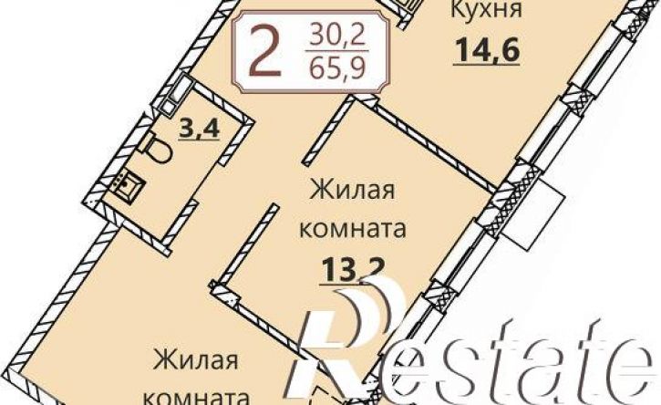2-комн квартира в новом доме улица Герцена, поз3,  д. поз3